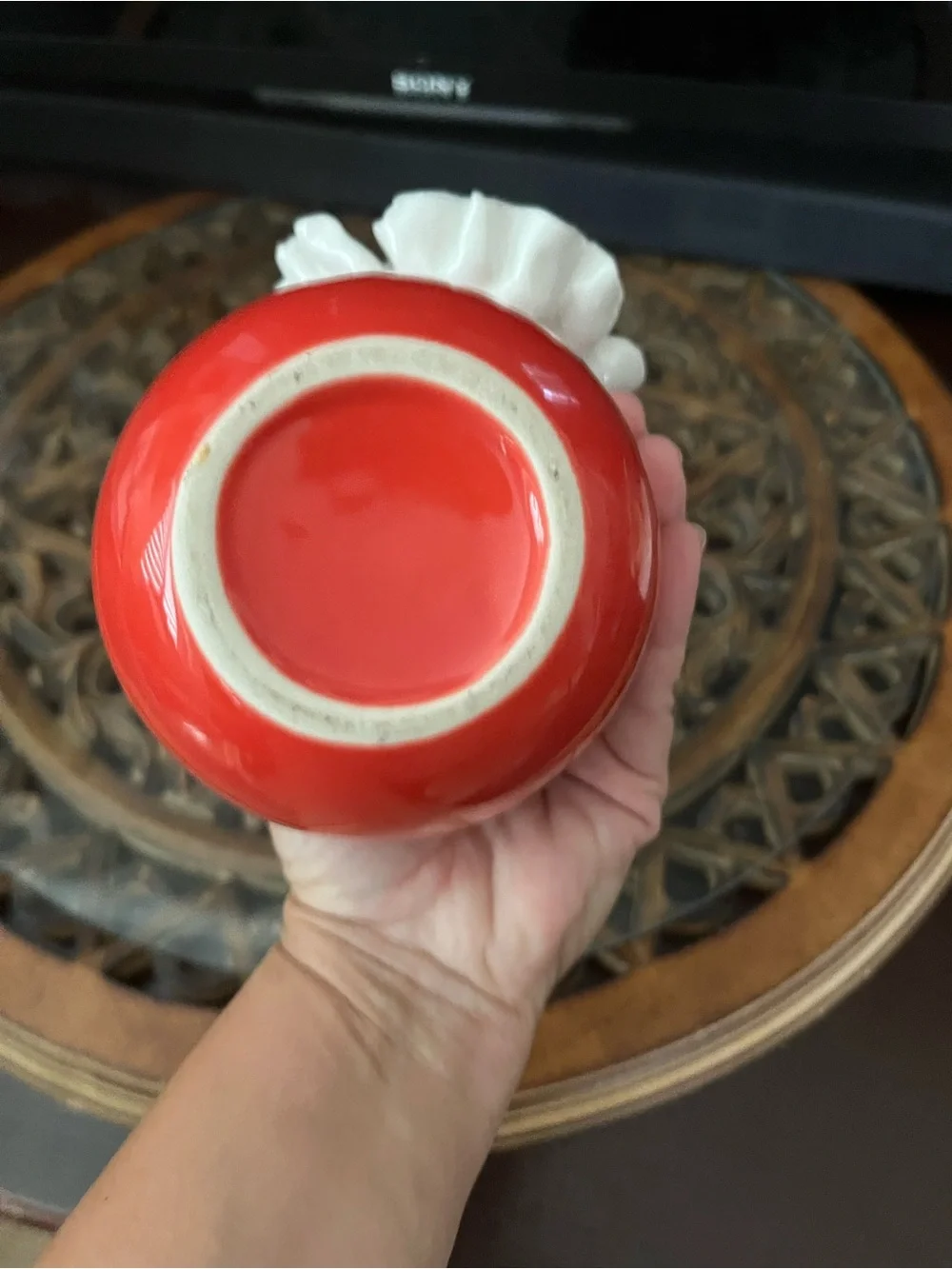 White Floral Ceramic Accent Vase with Coral Base